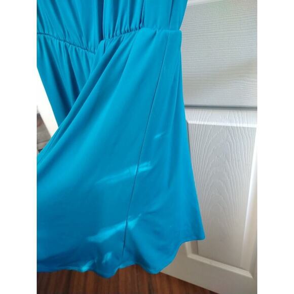 Susan Graver Aqua Shift Shorts Lined beaded VNeck Dress. Size 1XP - Picture 7 of 13